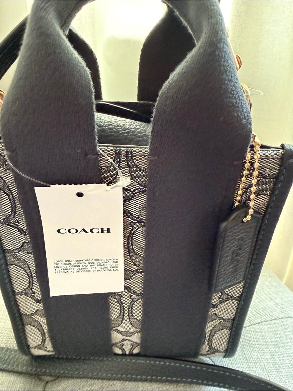 NWT Coach Smith Mini Tote Bag In Navy Signature Jacquard - Picture 3 of 9